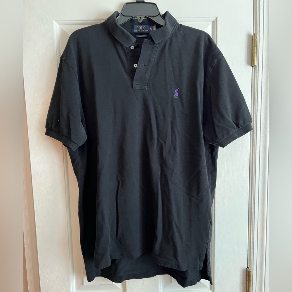 Polo by Ralph Lauren Black Polo Shirt with Purple Logo, XL